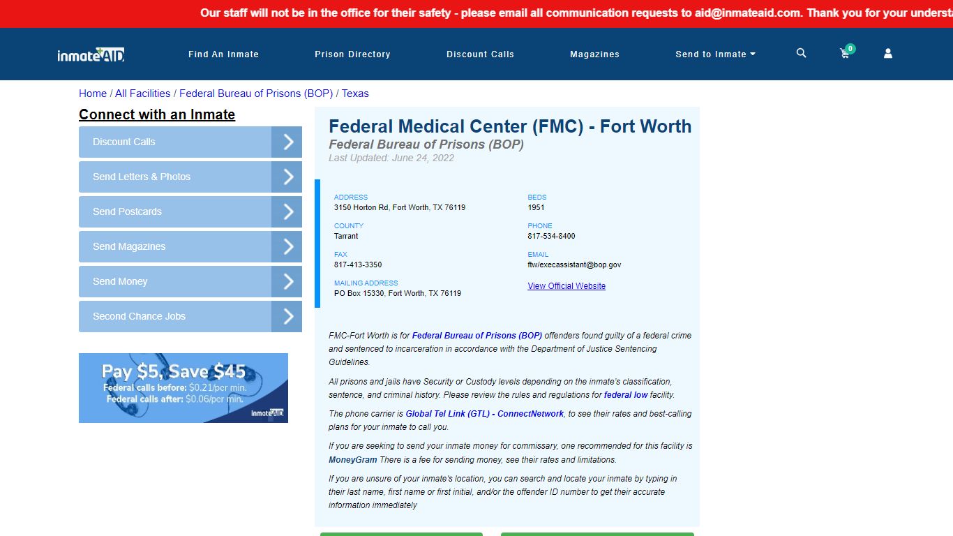 Federal Medical Center (FMC) - Fort Worth - Federal Inmate ...