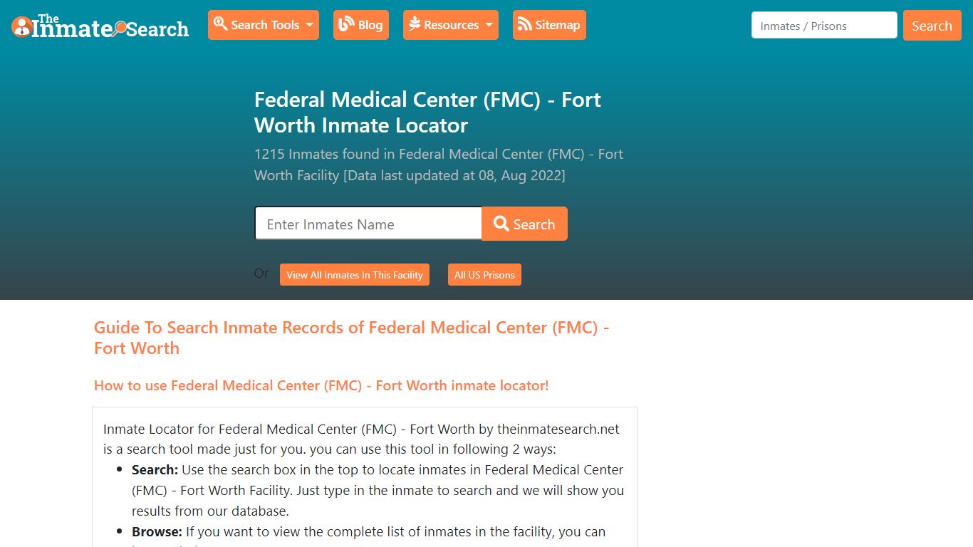 Federal Medical Center (FMC) - Fort Worth Inmate Locator