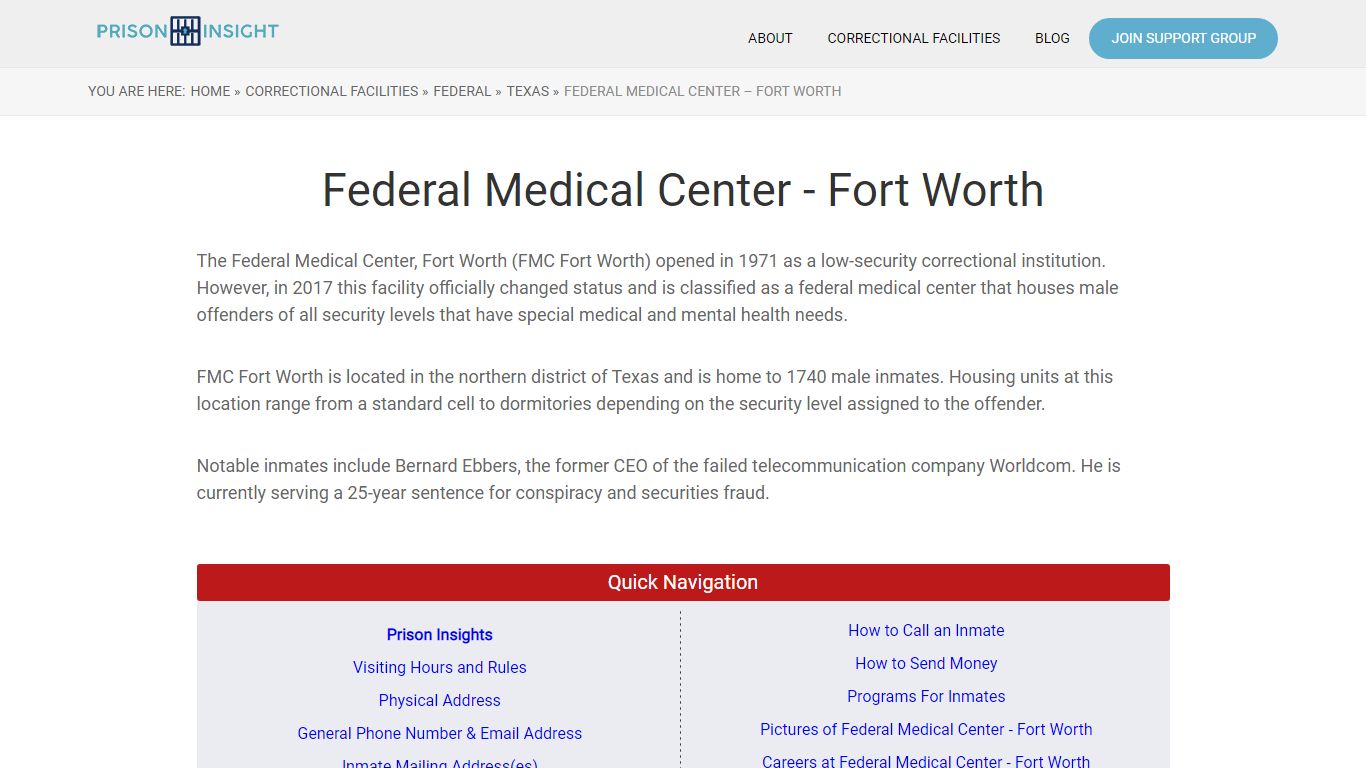 Federal Medical Center – Fort Worth - Prison Insight